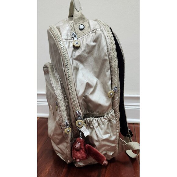 Kipling Seoul Extra Large Metallic 17" Laptop Backpack XL Champagne Gold Monkey - Picture 4 of 16